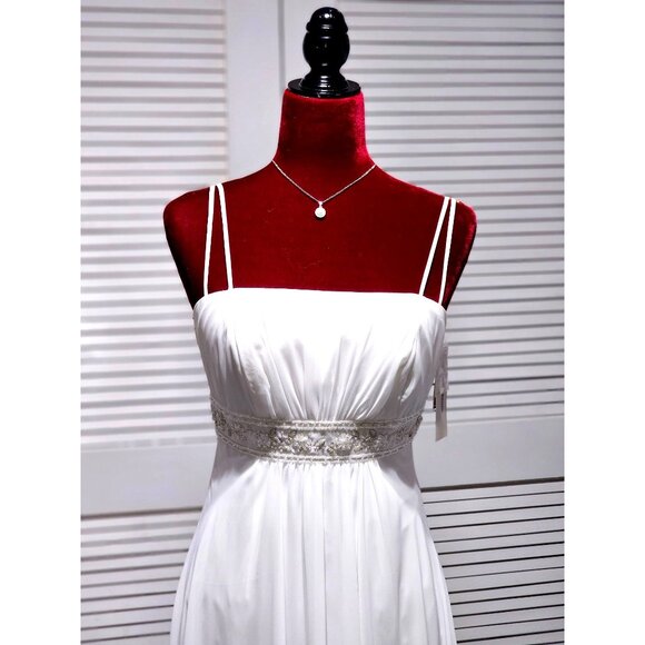 DB Studio Women's Ivory Spaghetti Strap Empire Waist Chiffon Gown Sz 6 2224 - Picture 4 of 16